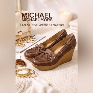 Michael Michael Kors Tan Brown Leather Wedge Loafers – Bow Detail